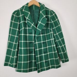 Vintage Union Made Wool Green Plaid Women's Blazer Size 8 Corner House